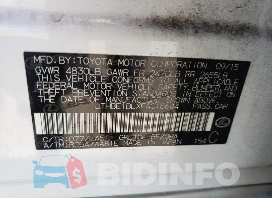 JTHBE1BLXFA018644 Photo# 13