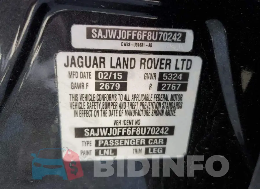 SAJWJ0FF6F8U70242 Photo# 13