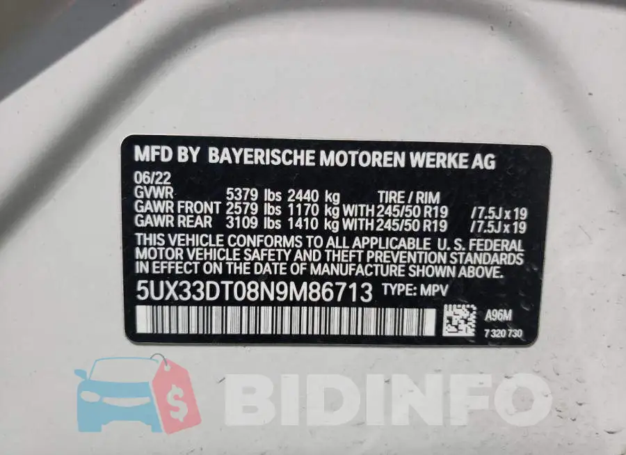 5UX33DT08N9M86713 Photo# 13