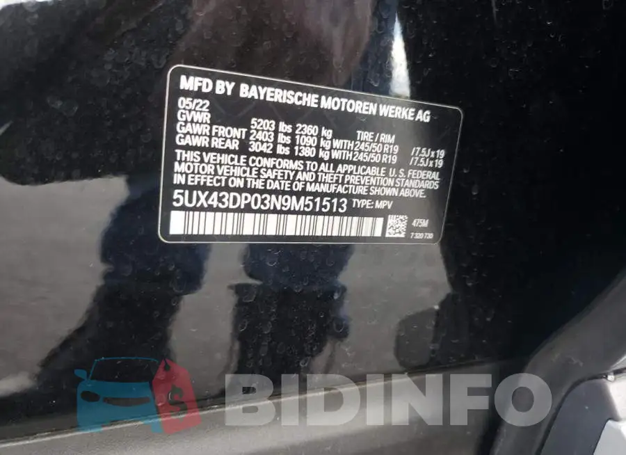 5UX43DP03N9M51513 Photo# 13