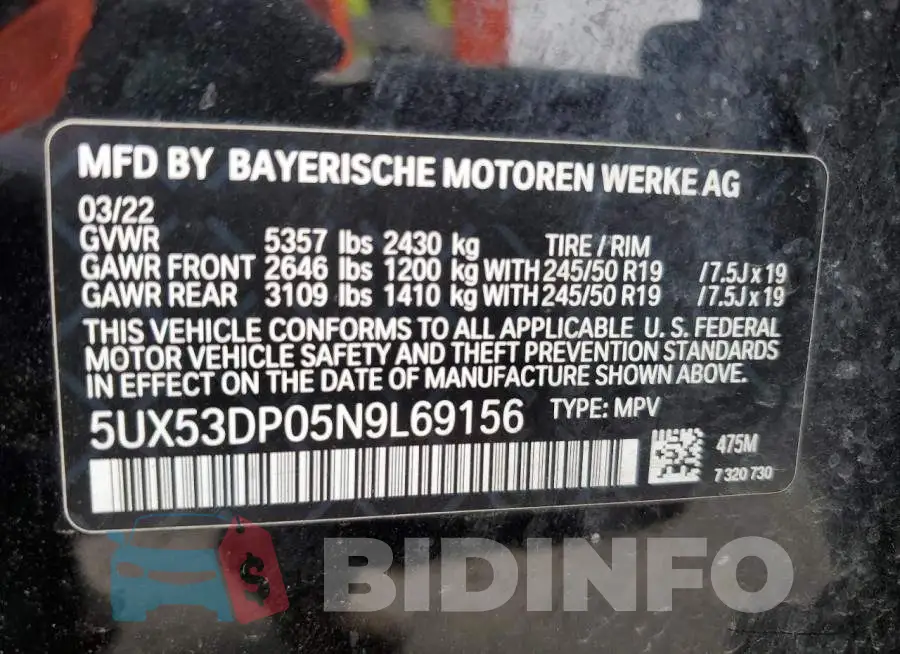 5UX53DP05N9L69156 Photo# 13
