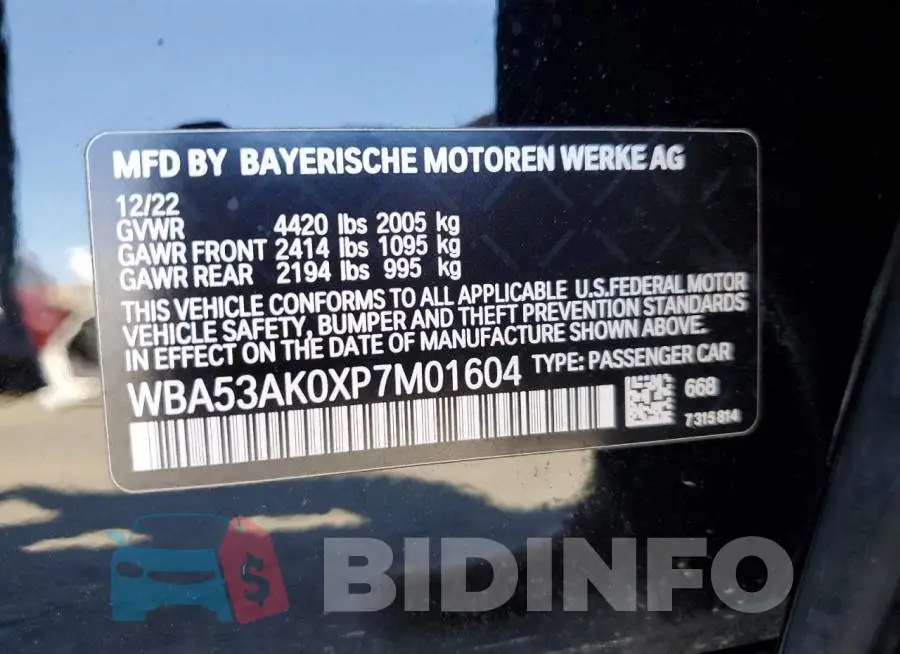 WBA53AK0XP7M01604 Photo# 12