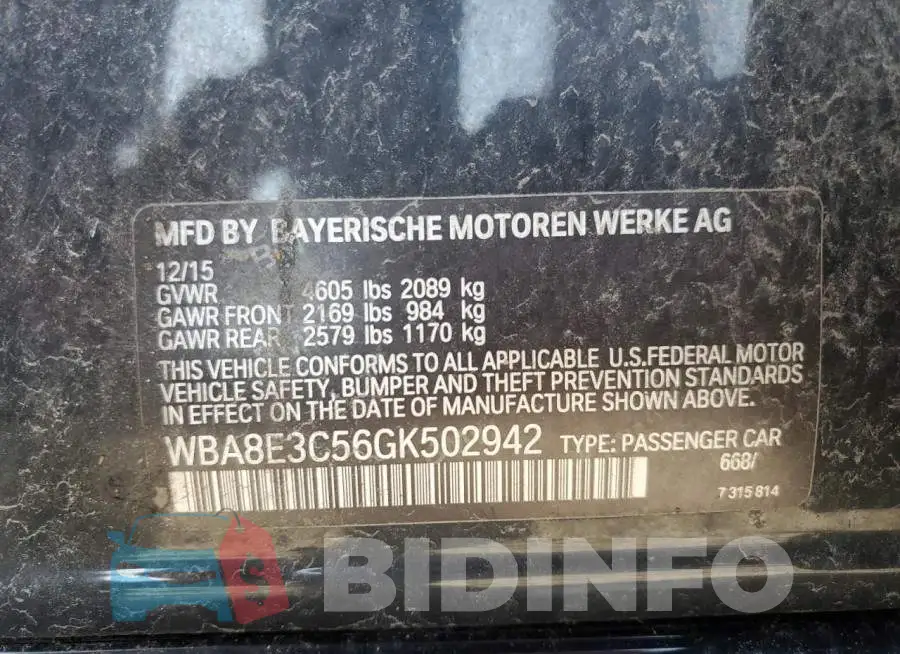 WBA8E3C56GK502942 Photo# 13