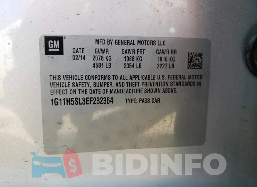 1G11H5SL3EF232364 Photo# 12
