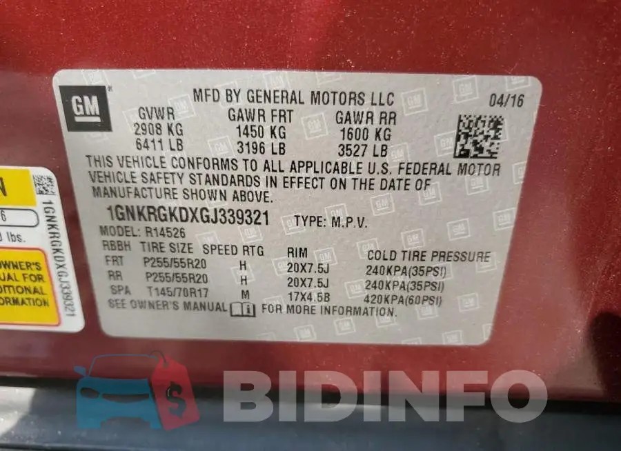 1GNKRGKDXGJ339321 Photo# 13