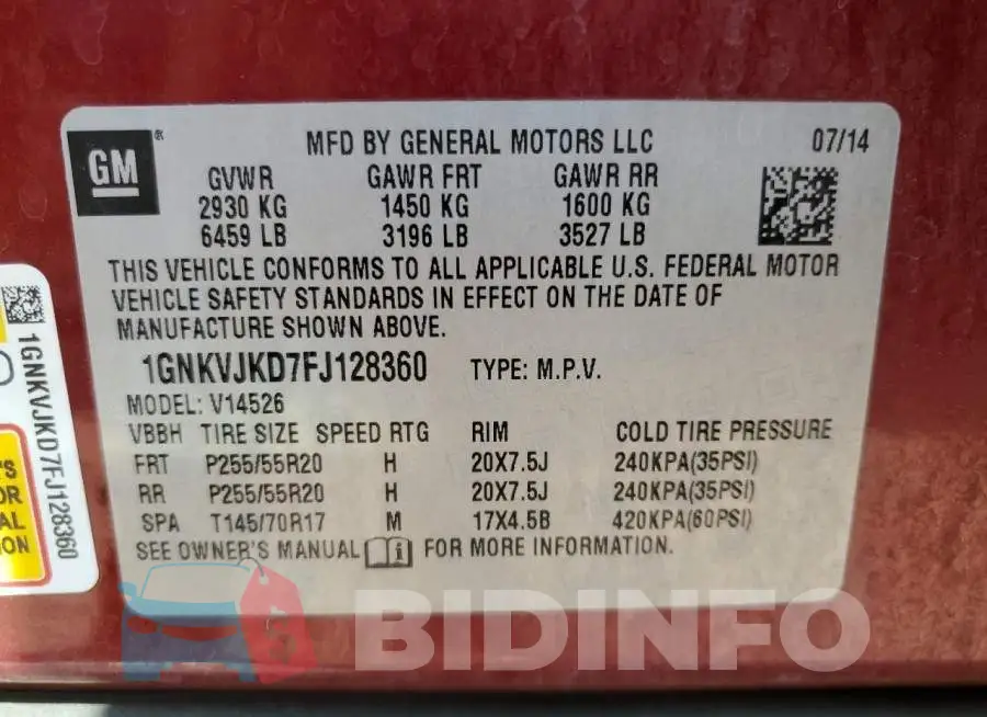 1GNKVJKD7FJ128360 Photo# 13