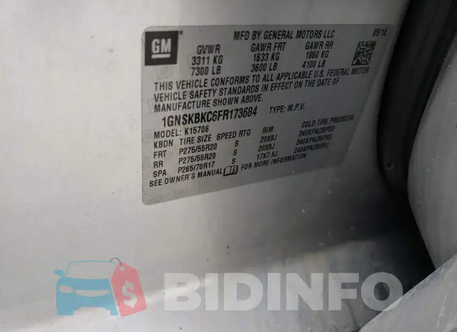 1GNSKBKC6FR173684 Photo# 13