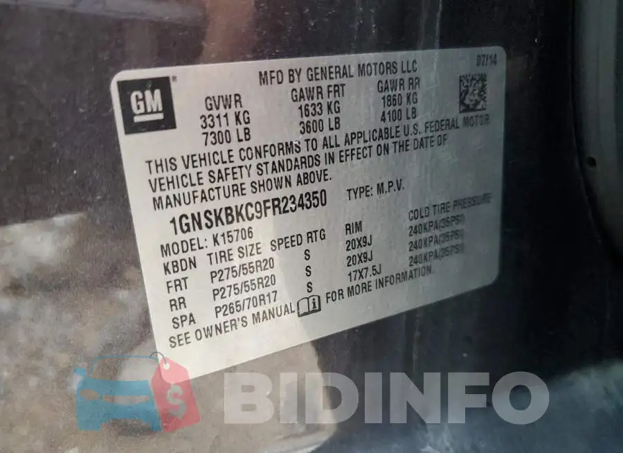 1GNSKBKC9FR234350 Photo# 12