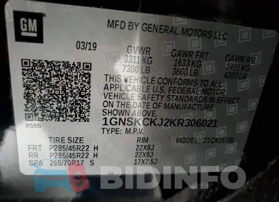 1GNSKCKJ2KR306021 Photo# 13