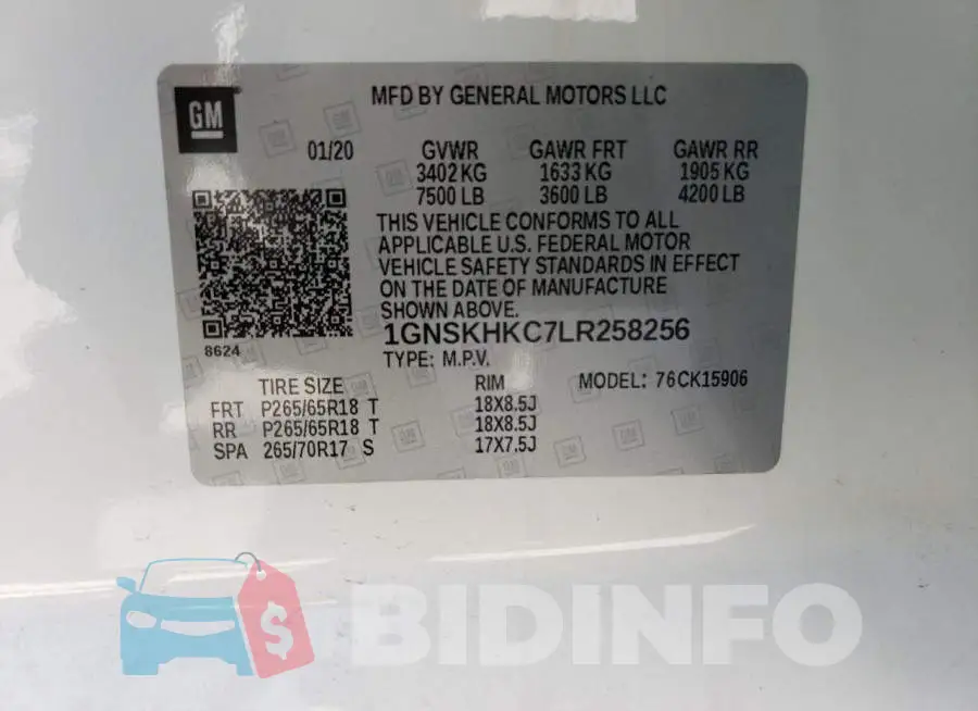 1GNSKHKC7LR258256 Photo# 13
