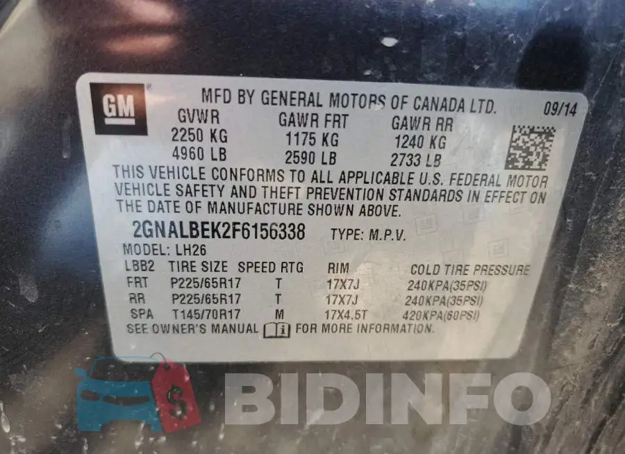 2GNALBEK2F6156338 Photo# 12