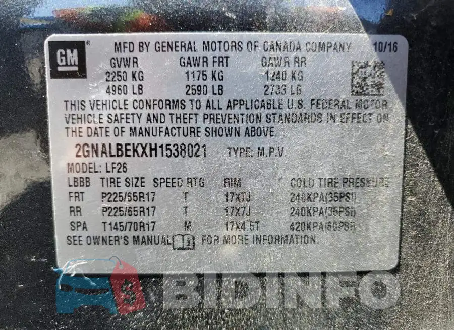 2GNALBEKXH1538021 Photo# 12