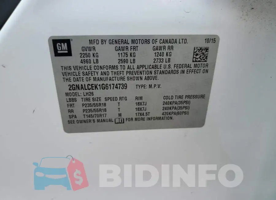 2GNALCEK1G6174739 Photo# 14