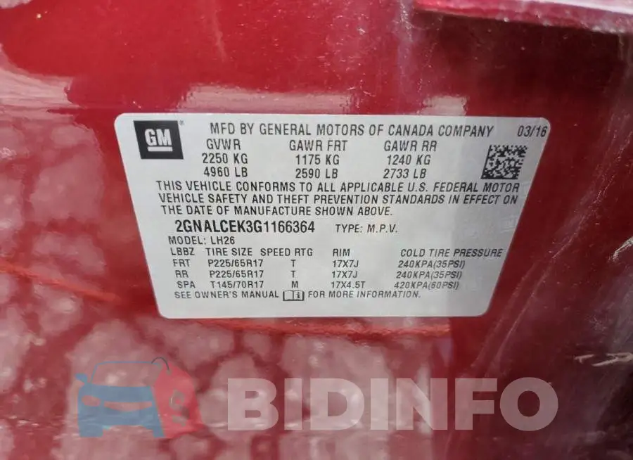 2GNALCEK3G1166364 Photo# 13