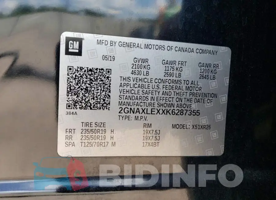 2GNAXLEXXK6287355 Photo# 12