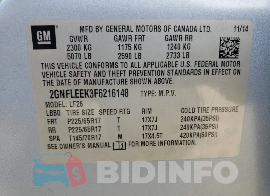 2GNFLEEK3F6216148 Photo# 13
