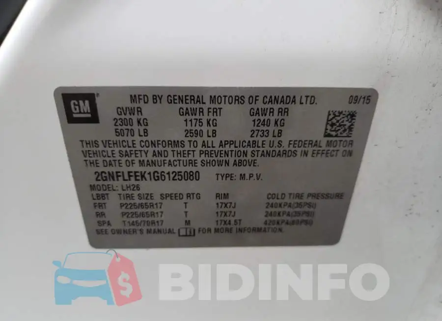 2GNFLFEK1G6125080 Photo# 12
