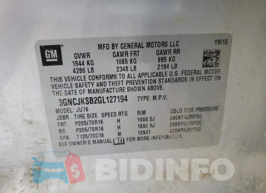 3GNCJKSB2GL127194 Photo# 13