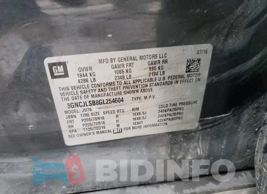 3GNCJLSB8GL254604 Photo# 13