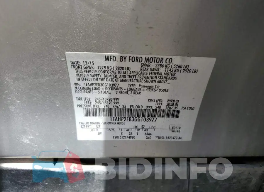 1FAHP2E83GG103977 Photo# 12