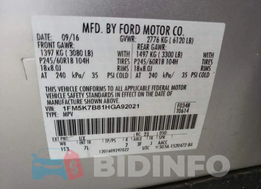 1FM5K7B81HGA92021 Photo# 13