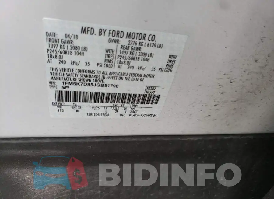 1FM5K7D85JGB51798 Photo# 12