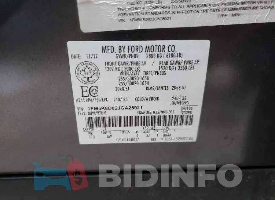 1FM5K8D82JGA28921 Photo# 13