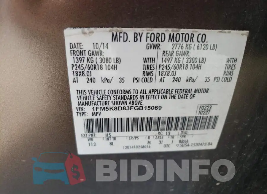 1FM5K8D83FGB15069 Photo# 14