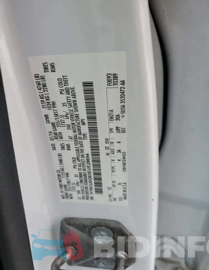 1FMCU0G93EUE28694 Photo# 13