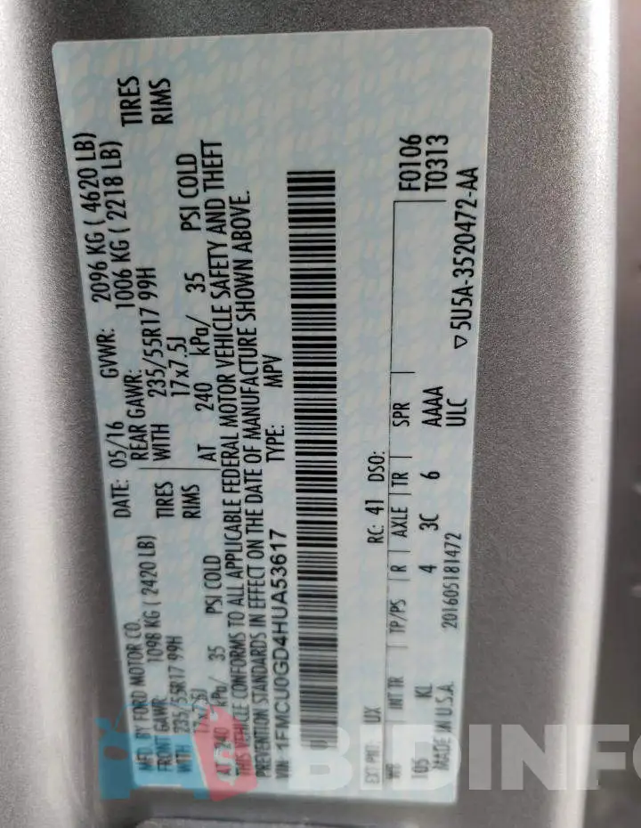 1FMCU0GD4HUA53617 Photo# 13