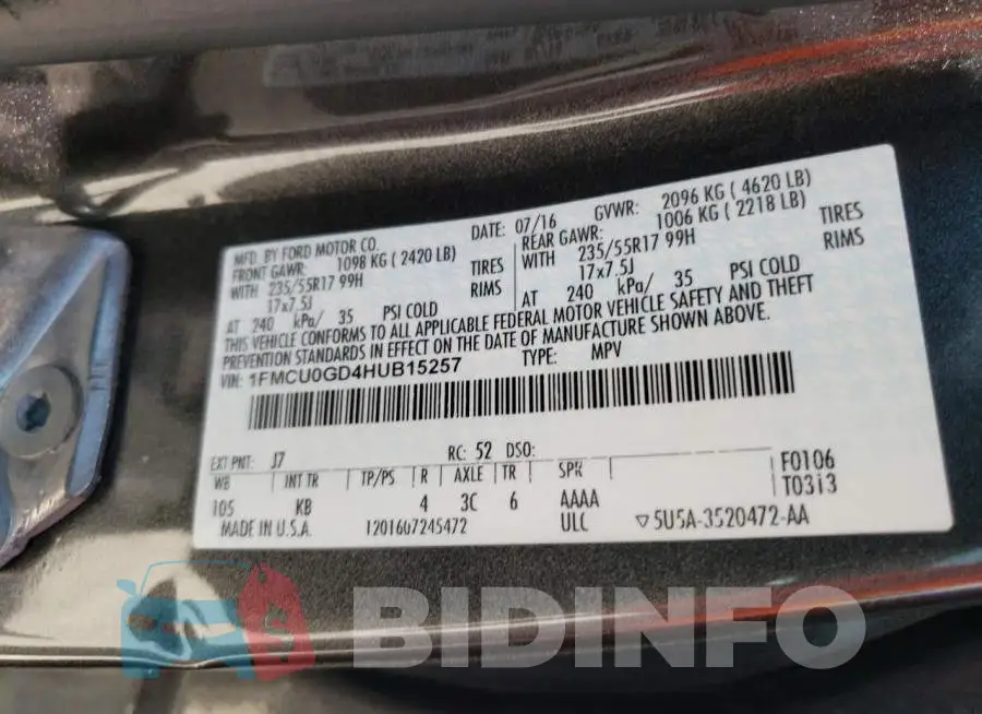 1FMCU0GD4HUB15257 Photo# 13