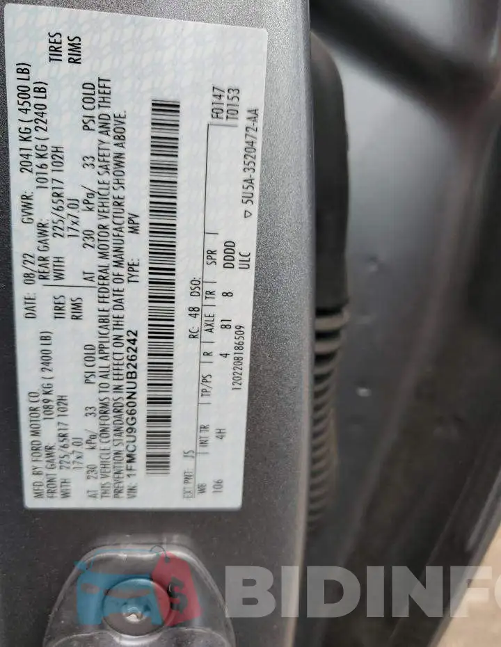 1FMCU9G60NUB26242 Photo# 12