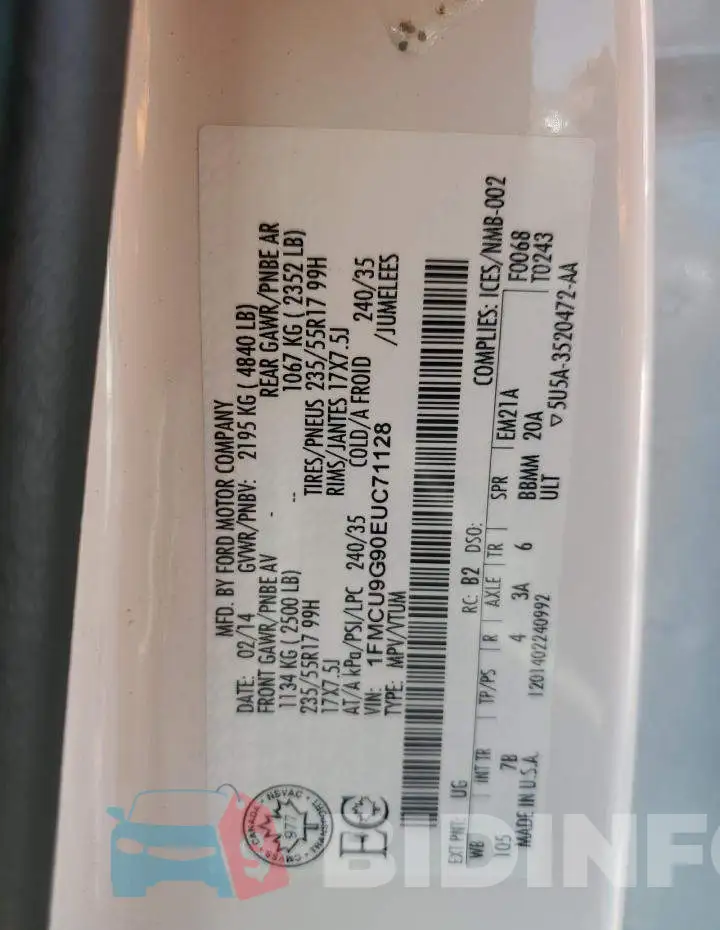 1FMCU9G90EUC71128 Photo# 13