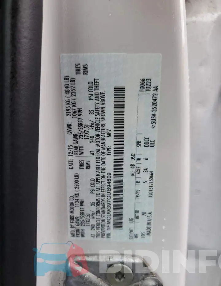 1FMCU9G97GUB94809 Photo# 13