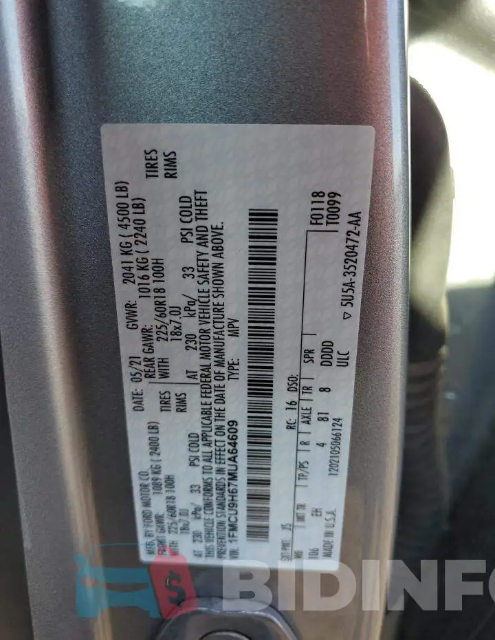 1FMCU9H67MUA64609 Photo# 12