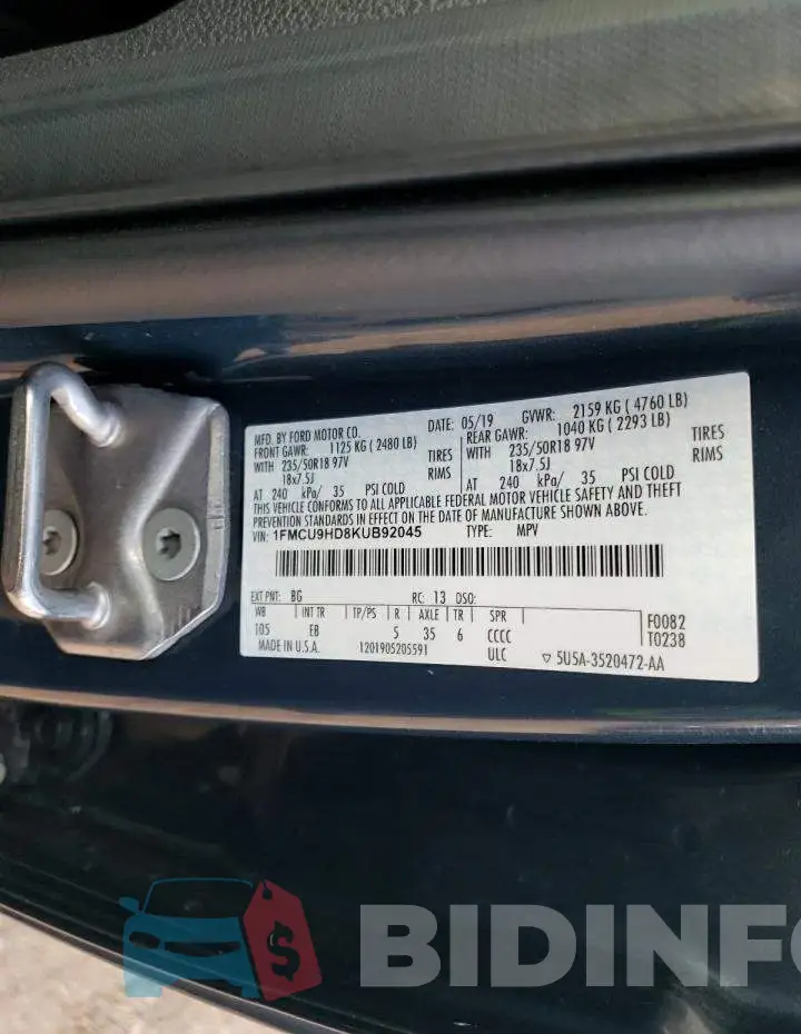 1FMCU9HD8KUB92045 Photo# 12