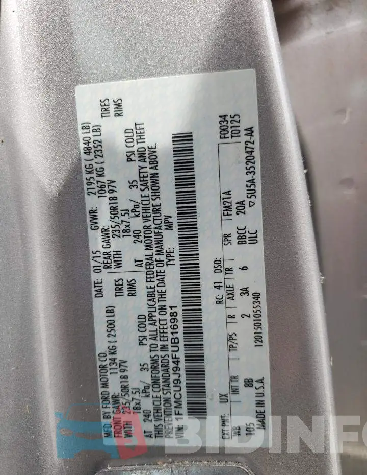 1FMCU9J94FUB16981 Photo# 12