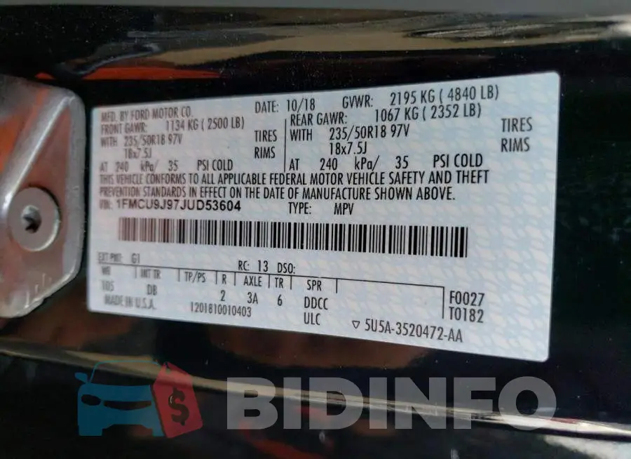 1FMCU9J97JUD53604 Photo# 13