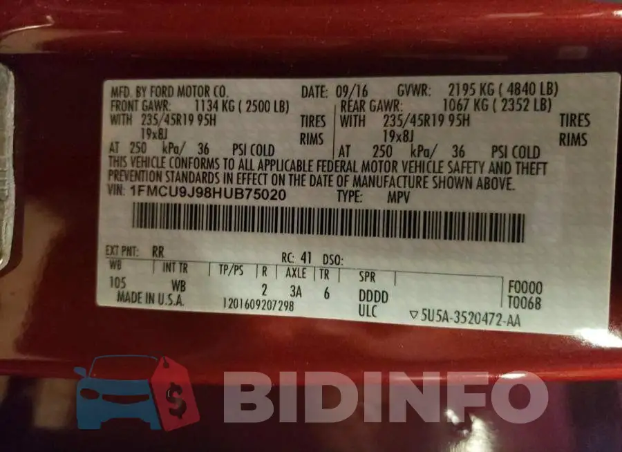 1FMCU9J98HUB75020 Photo# 12