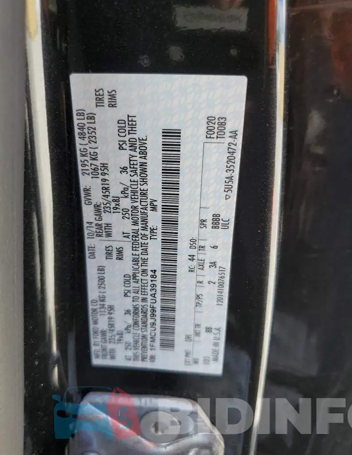 1FMCU9J99FUA39184 Photo# 13