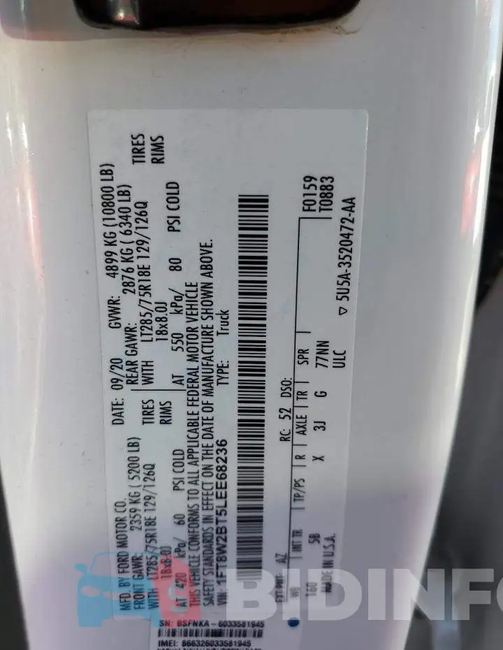 1FT8W2BT5LEE68236 Photo# 12