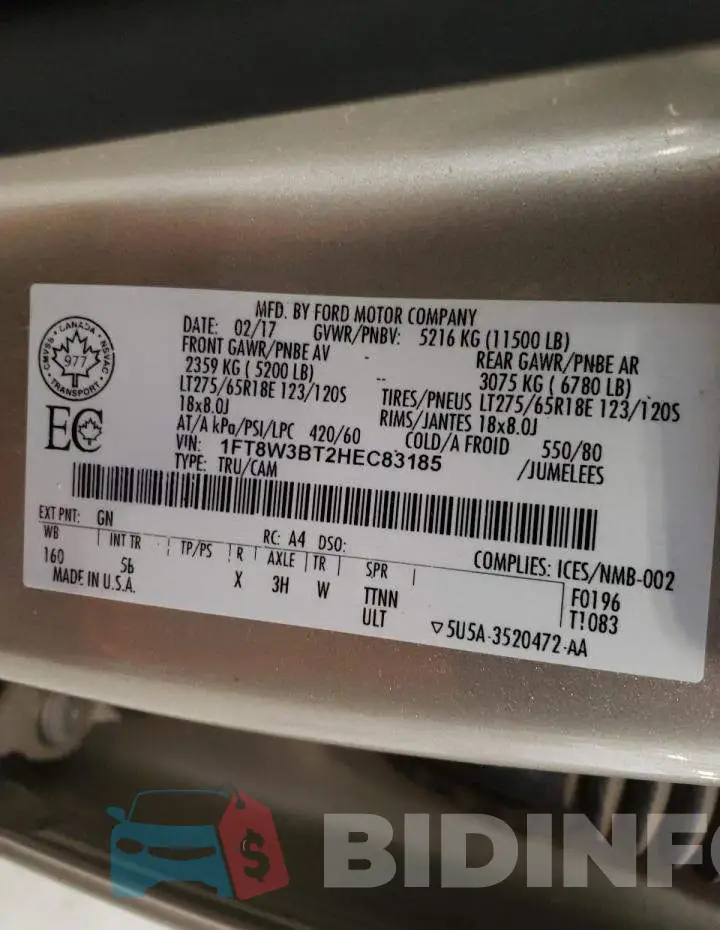 1FT8W3BT2HEC83185 Photo# 10