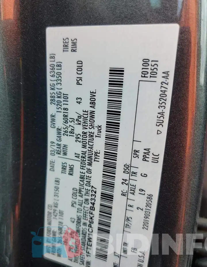 1FTEW1CP6KFB43327 Photo# 12