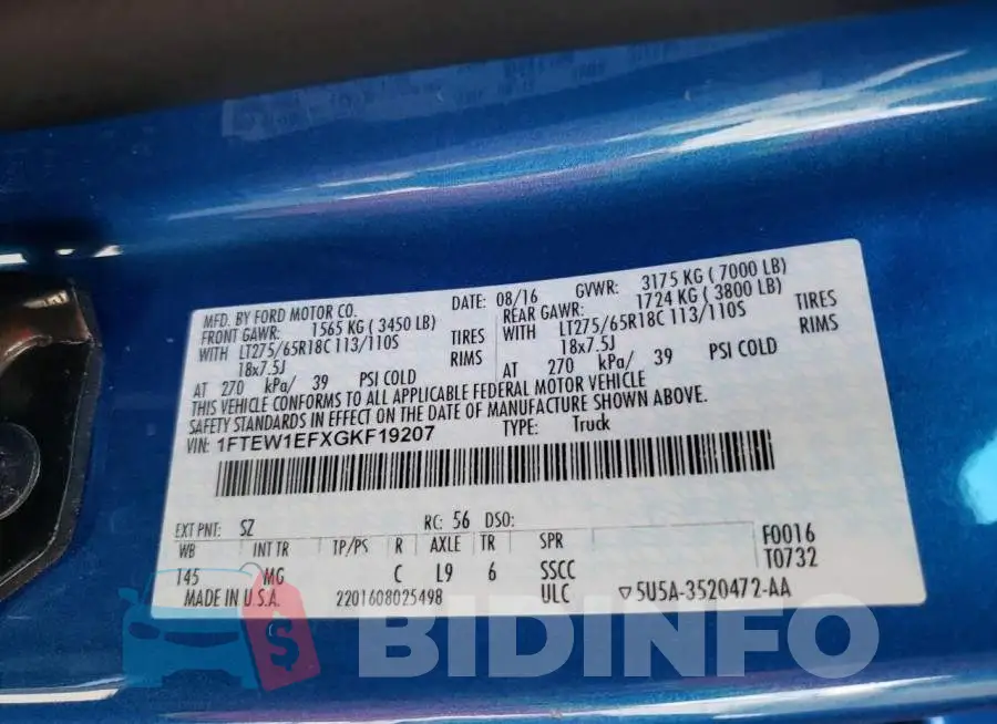1FTEW1EFXGKF19207 Photo# 13