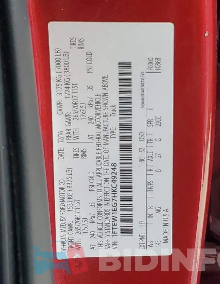 1FTEW1EG7HKC49248 Photo# 12