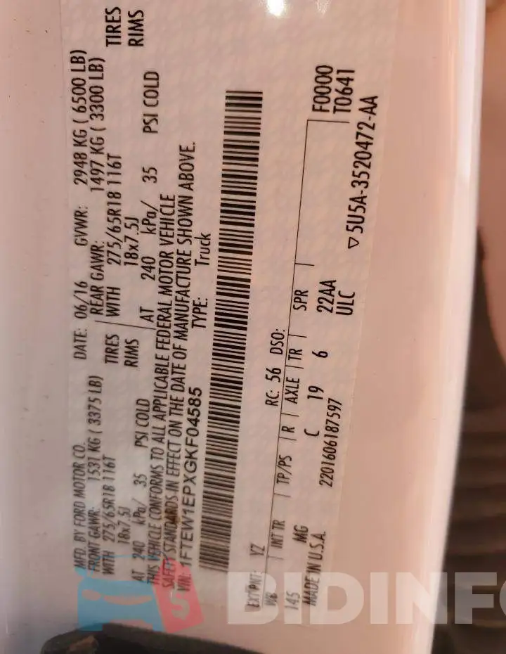 1FTEW1EPXGKF04585 Photo# 12