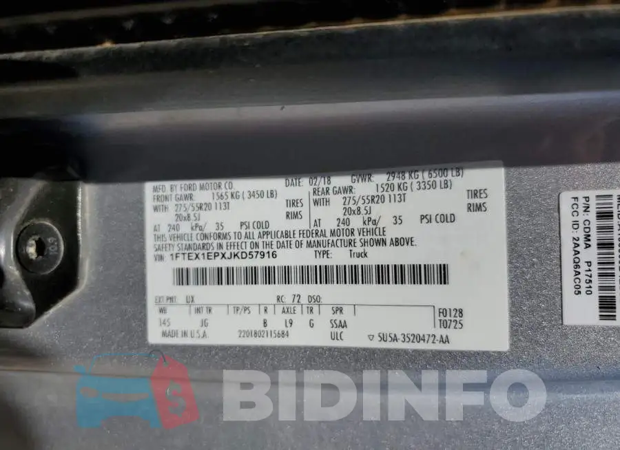 1FTEX1EPXJKD57916 Photo# 12