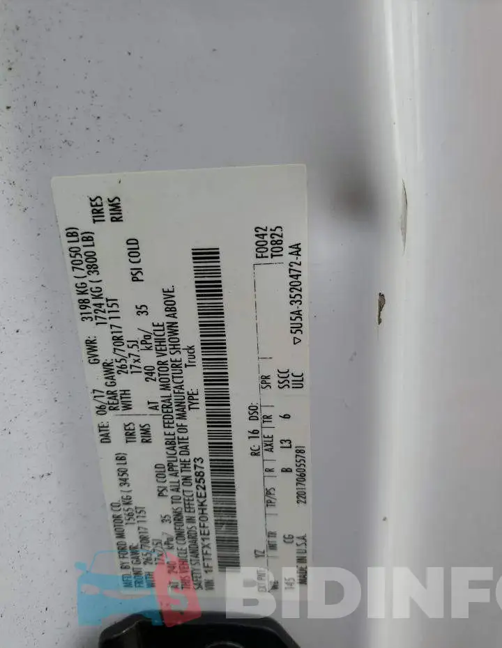 1FTFX1EF0HKE25873 Photo# 12