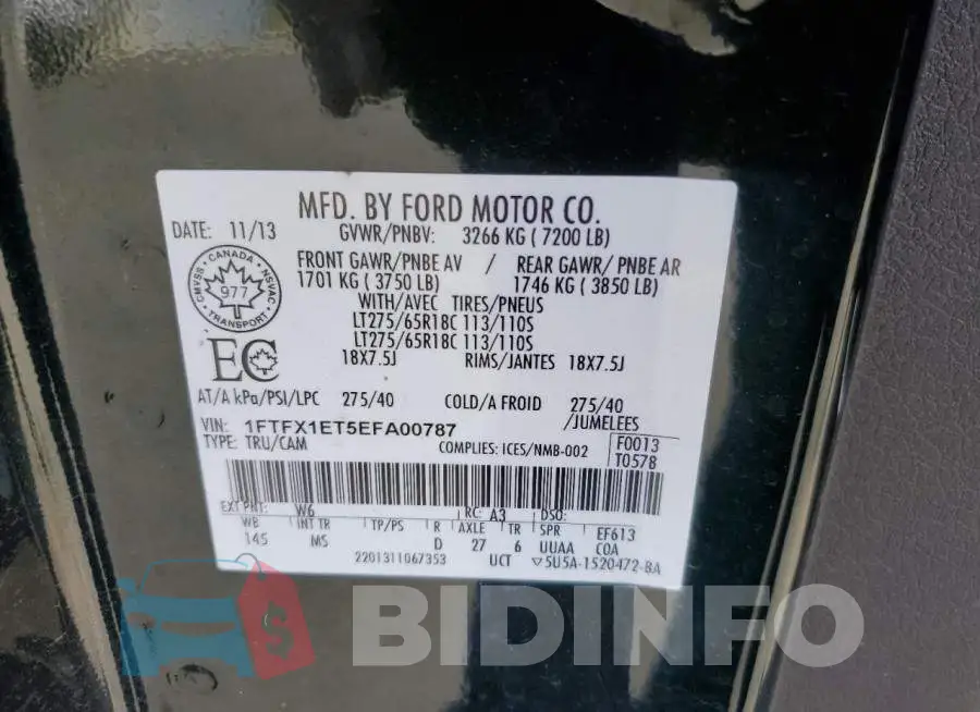 1FTFX1ET5EFA00787 Photo# 13