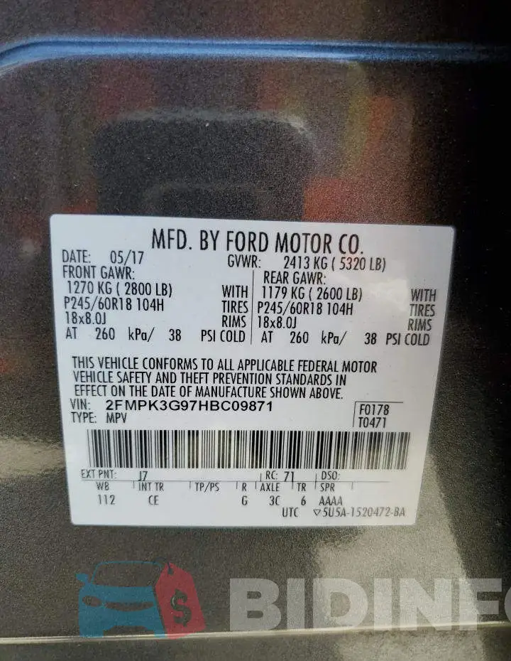 2FMPK3G97HBC09871 Photo# 12